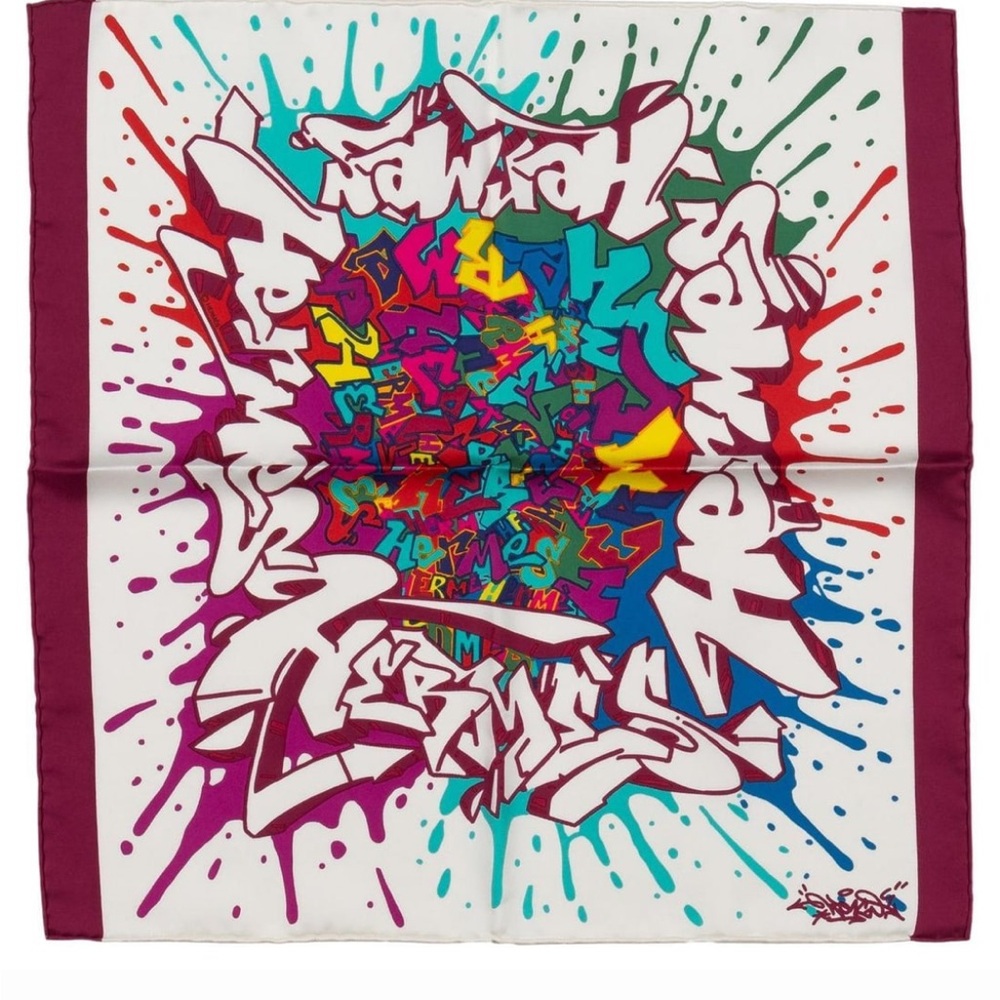 Hermès Multicolor Graffiti Silk Gavroche Scarf By Kongo